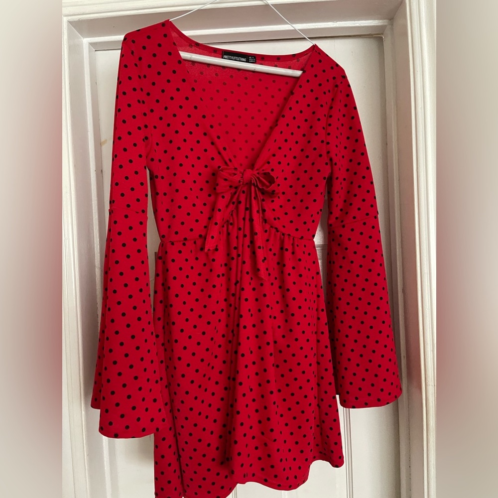 Pretty Little Thing red polka dot dress